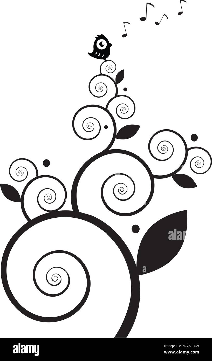 Little bird singing and standing on the tree Stock Vector Image & Art