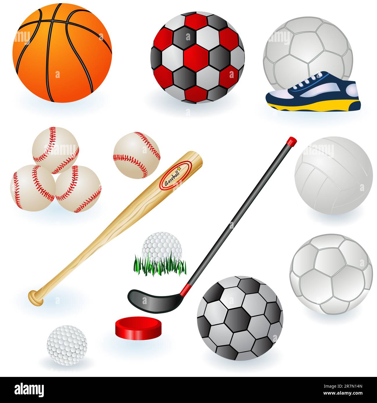 A collection of 6 different sport equipment elements part 1 Stock
