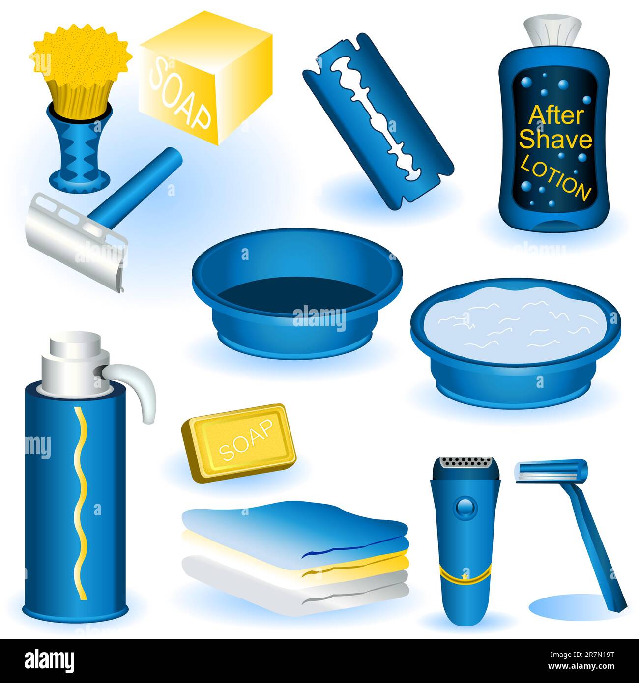 A collection of twelve different shaving blue images. Stock Vector