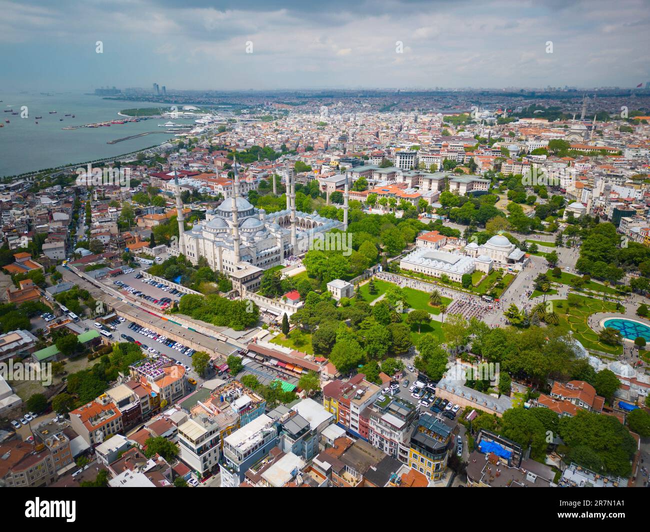 Blue Mosque Sultan Ahmet Camii aerial view in Sultanahmet in historic ...