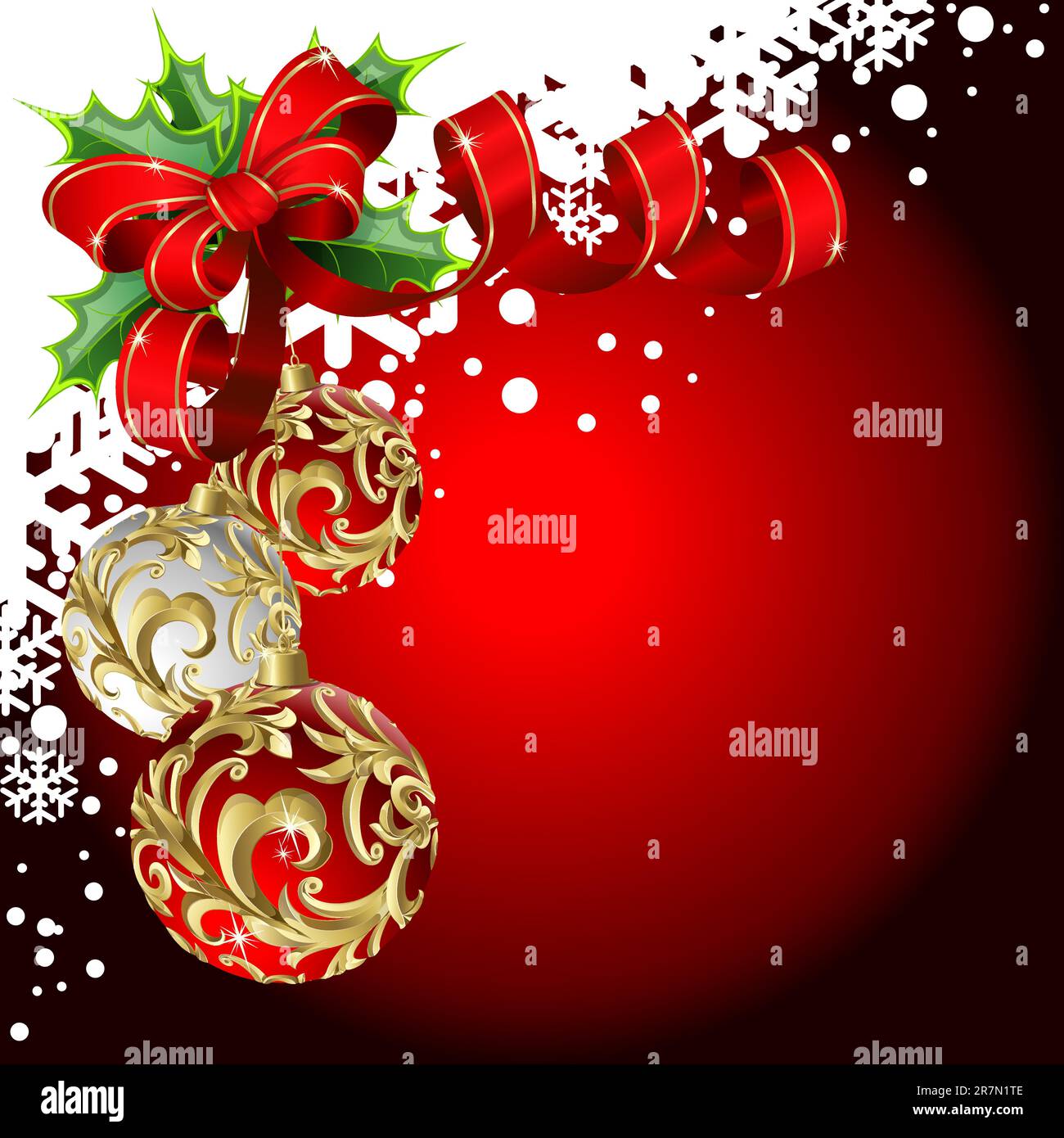 Christmas red background with balls, and bow Stock Vector Image & Art ...