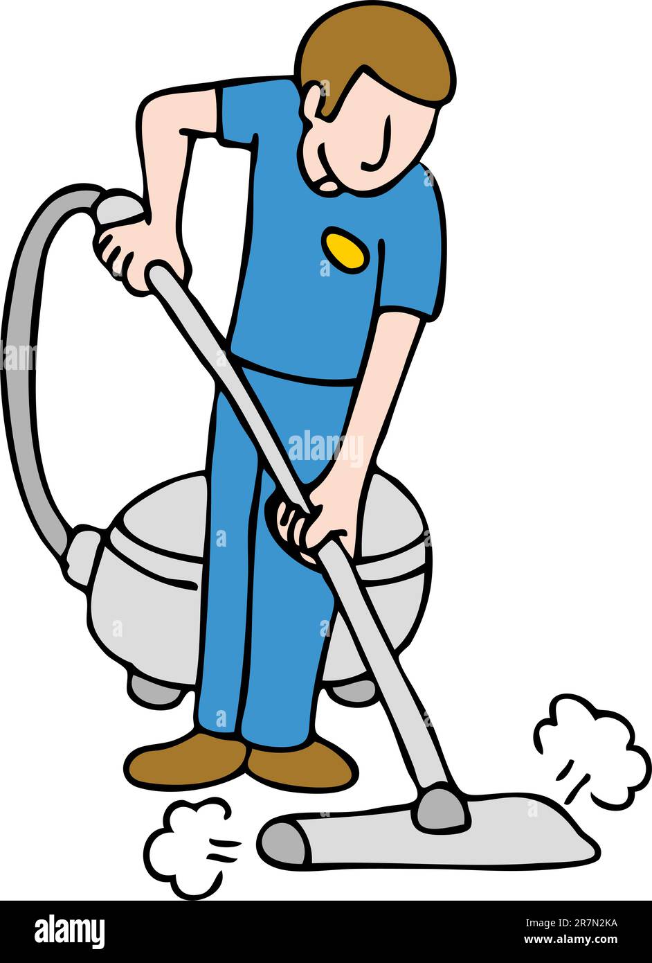 An image of a man using a carpet cleaning machine. Stock Vector