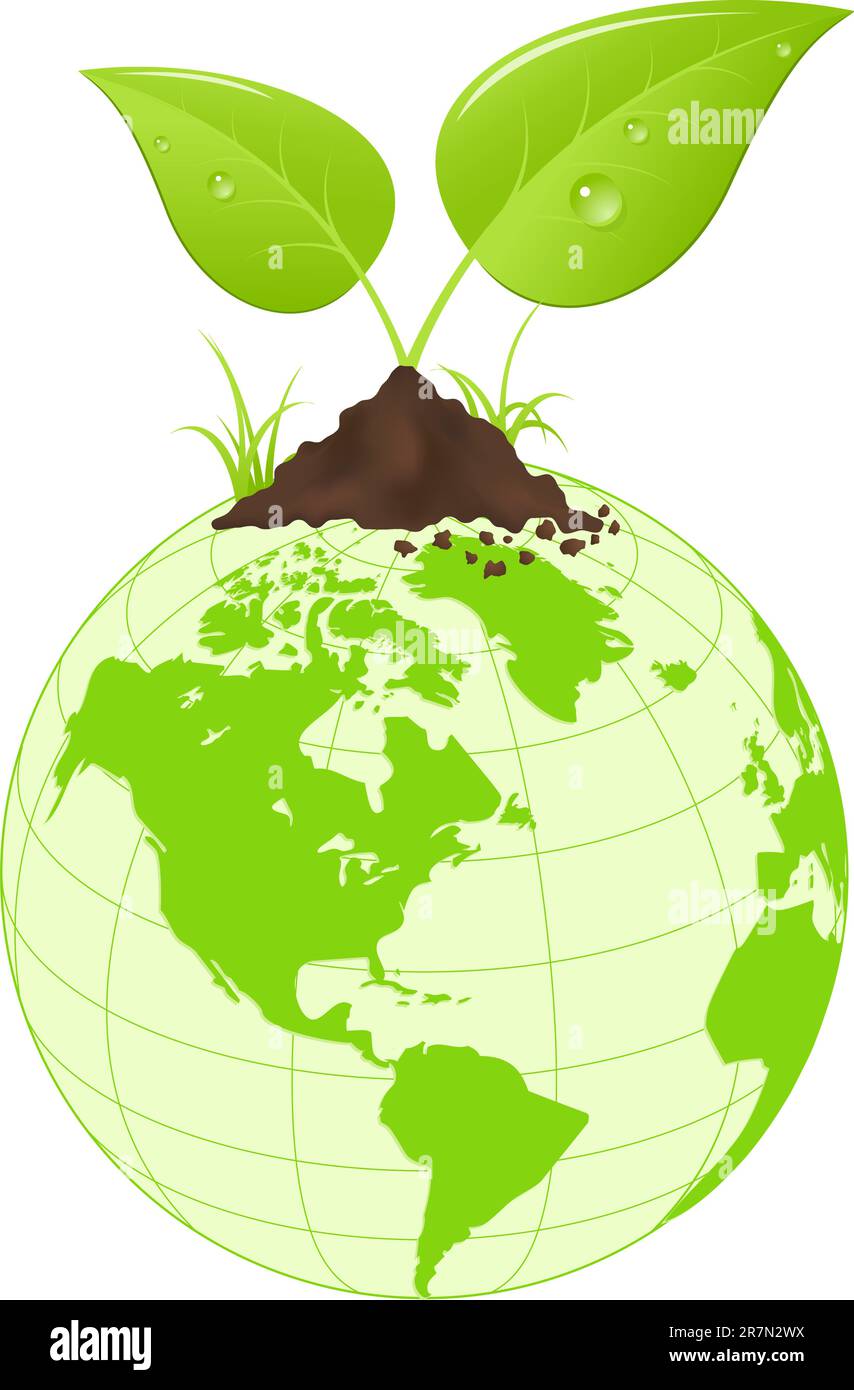 Symbolic image with green earth globe and leaves. Vector illustration ...