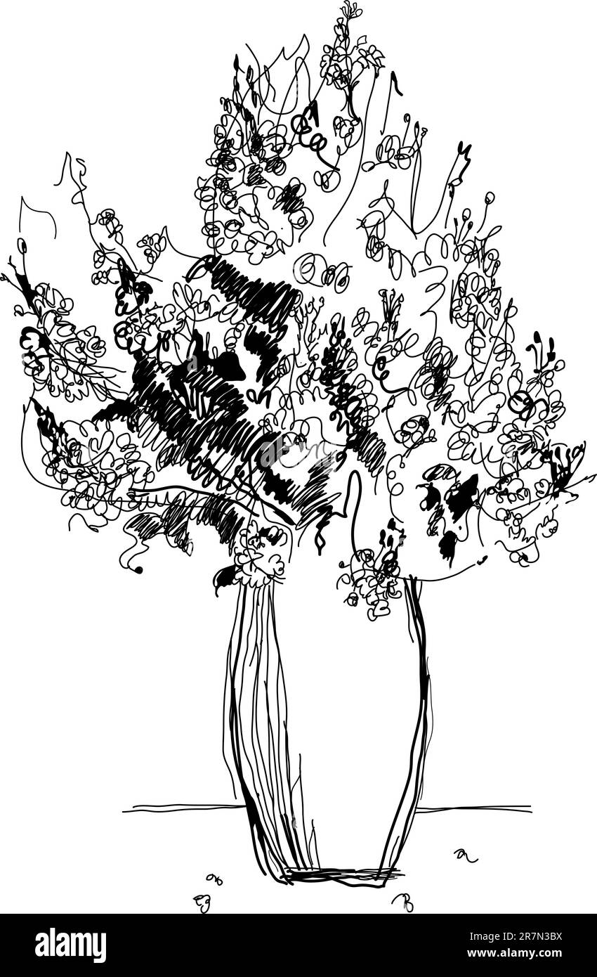 old etching technic drawing bouquet Stock Vector
