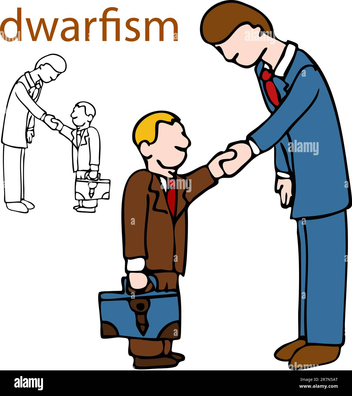 An image of a little person shaking hands with a taller man. Stock Vector