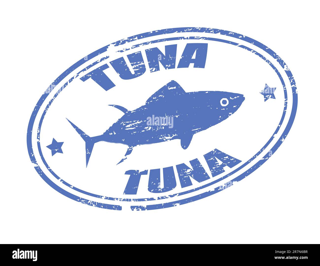 Grunge rubber stamp of a tuna fish and the word tuna written inside