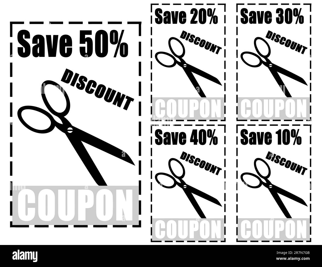 Set of discount coupons with cut line, vector illustration Stock Vector