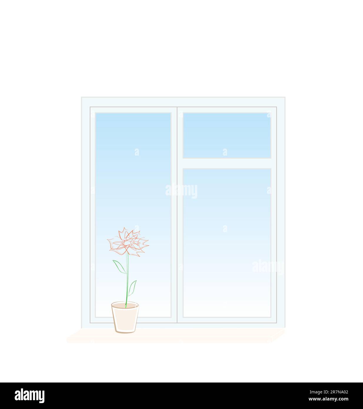 Illustration of flower in a pot on a window sill isolated on white ...