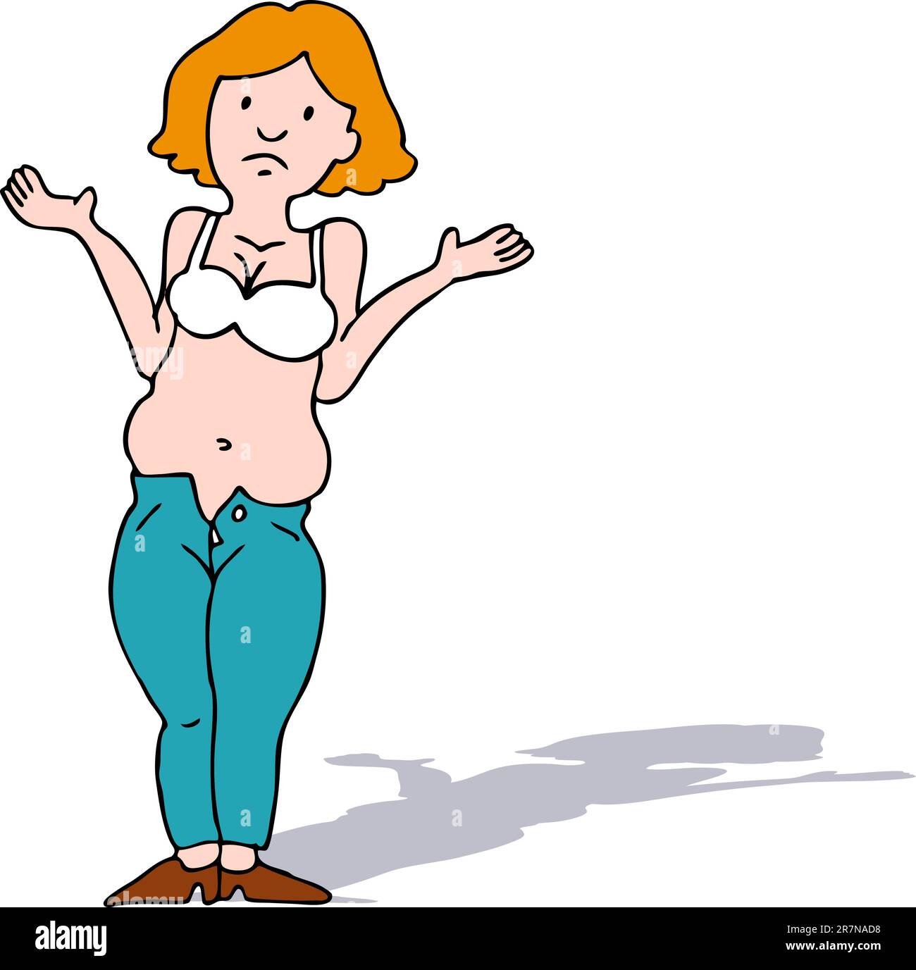 An image of a girl with a muffin top waist who doesn't fit in her jeans