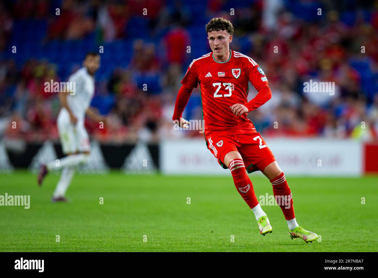 Cardiff, UK. 16th June, 2023. Nathan Broadhead of Wales in action. Wales v Armenia in a UEFA