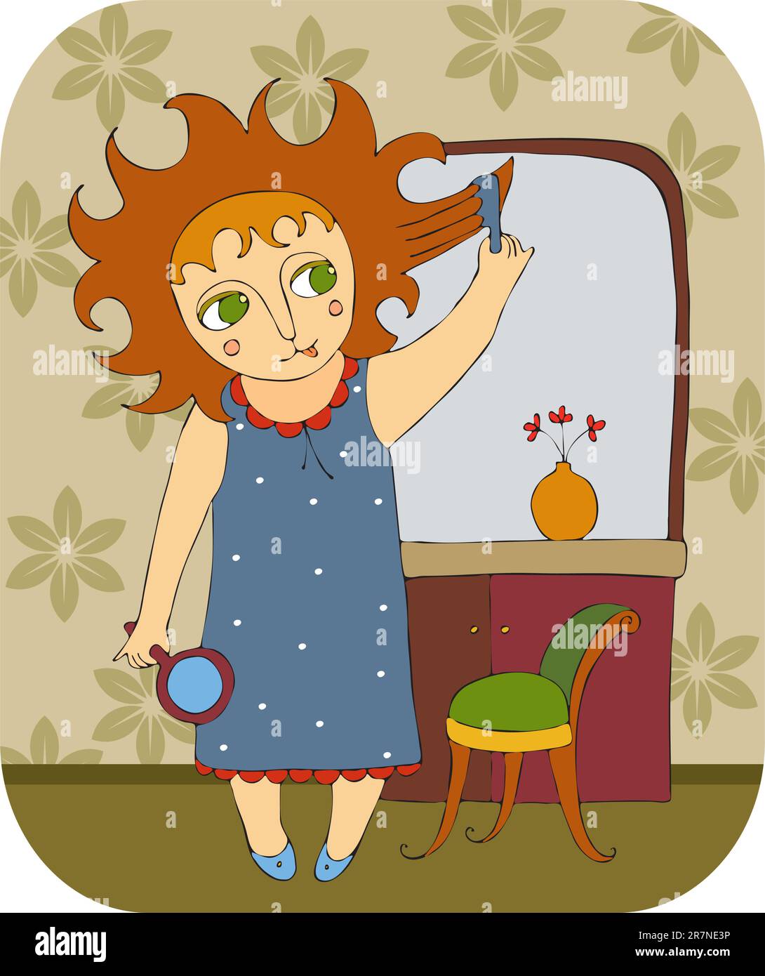 The little girl brushes the hair in the morning Stock Vector Image