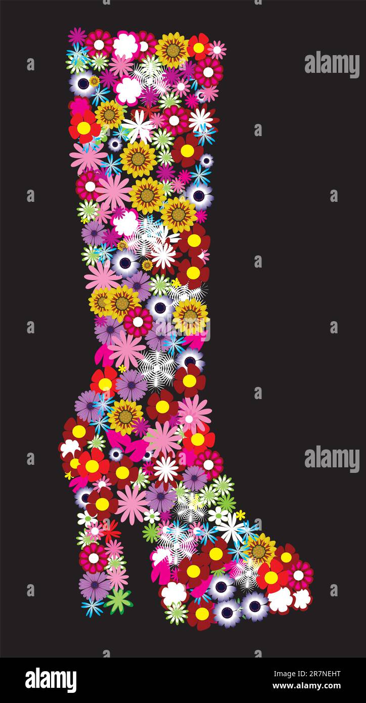 vector illustration of a high female floral boot Stock Vector