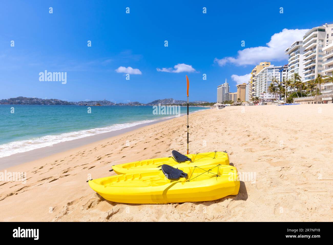 Mexico, Acapulco resort beaches and scenic ocean views near Zona Dorada Golden Beach zone. Stock Photo