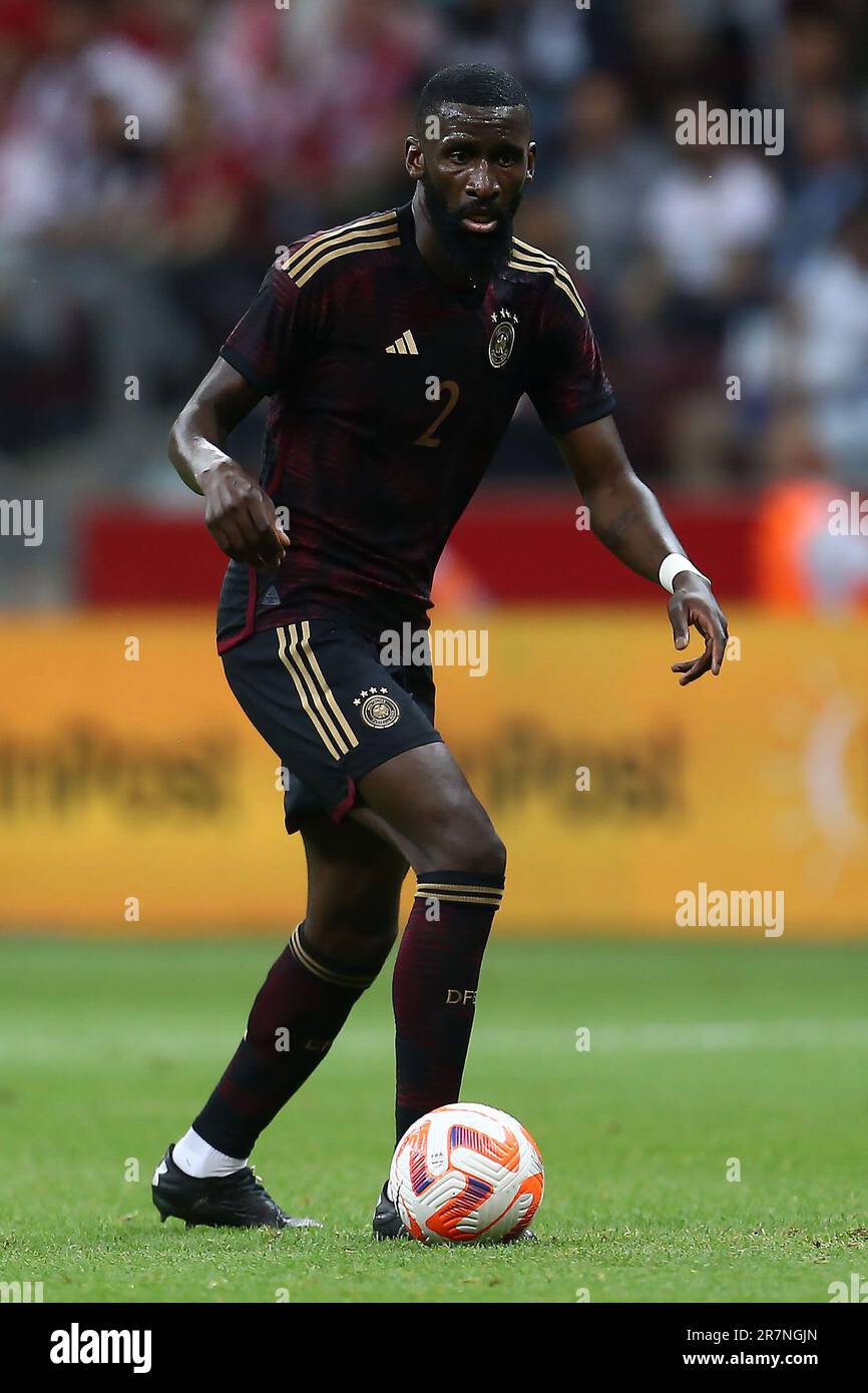Antonio Ruediger Rudiger of Germany during the International Friendly Football match between Poland and Germany on June 16, 2023 at PGE Narodowy in Warsaw, Poland Stock Photo