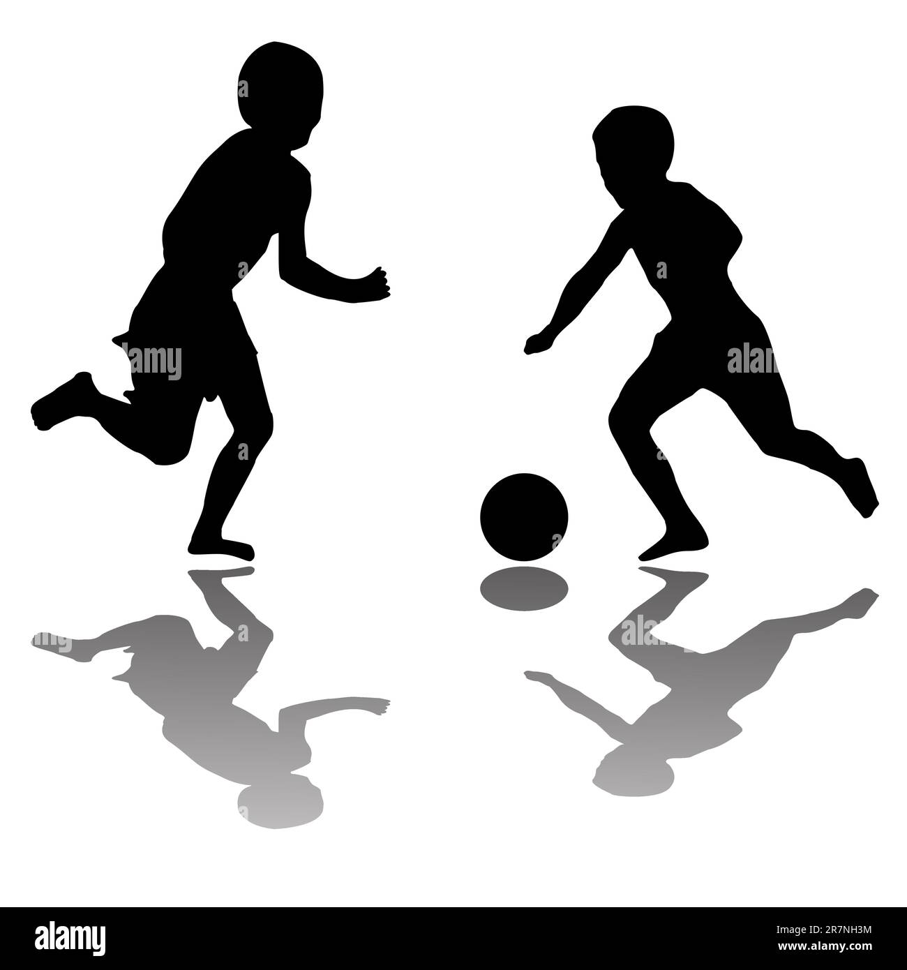 kids playing soccer (black) isolated on white background, vector art illustration; more drawings and silhouettes in my gallery Stock Vector