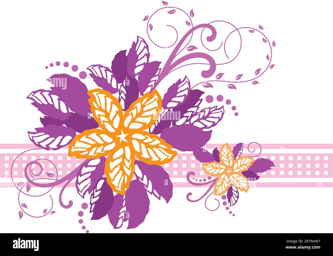 Pink and yellow floral banner. This image is a vector illustration