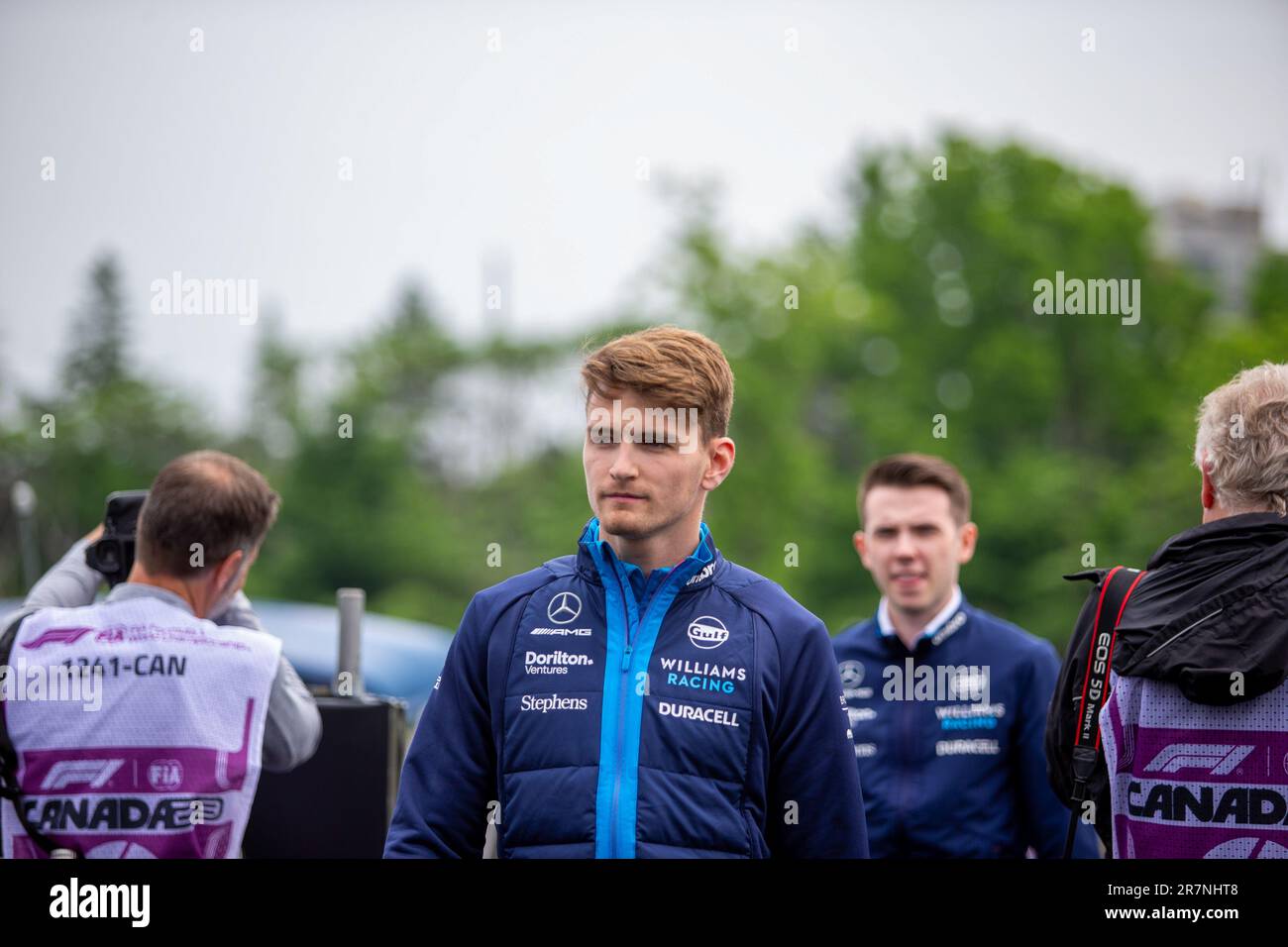 L to R): Logan Sargeant (USA) Williams Racing Academy Driver; Nicholas  Latifi (CDN) Williams Racing; George Russell (GBR) Williams Racing; and  Jack Aitken (GBR) / (KOR) Williams Racing Reserve Driver, at a