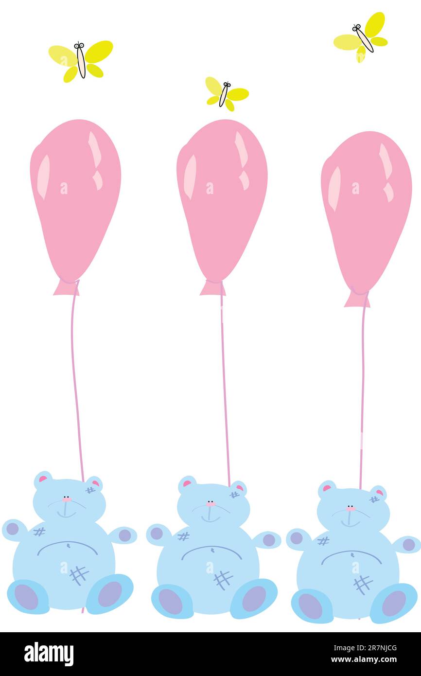 cute blue bears with balloons on white background Stock Vector