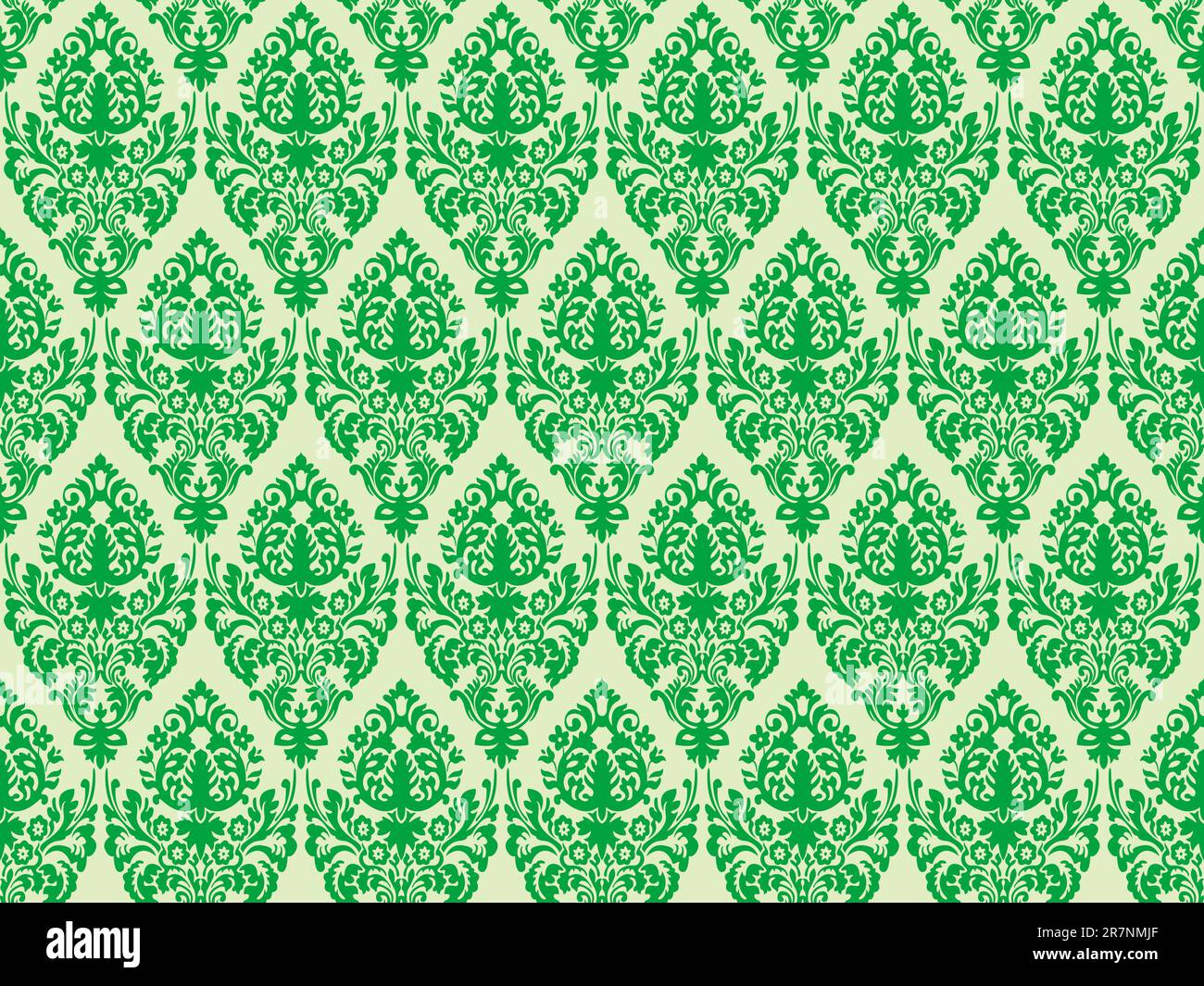 green damask seamless texture, abstract pattern; vector art