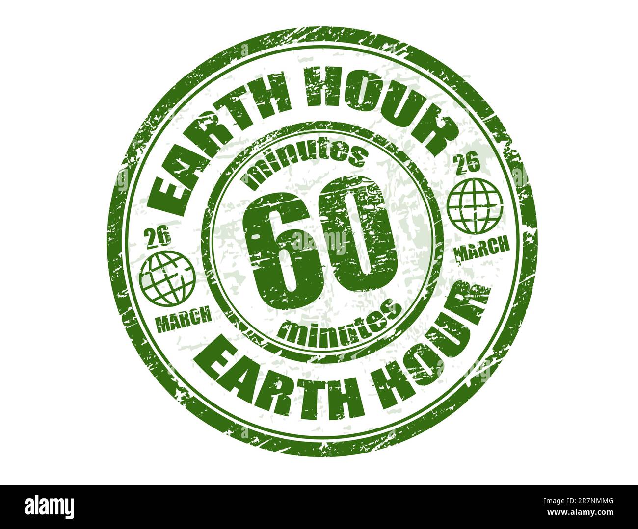 Green grunge rubber stamp with the text earth hour written inside the stamp Stock Vector