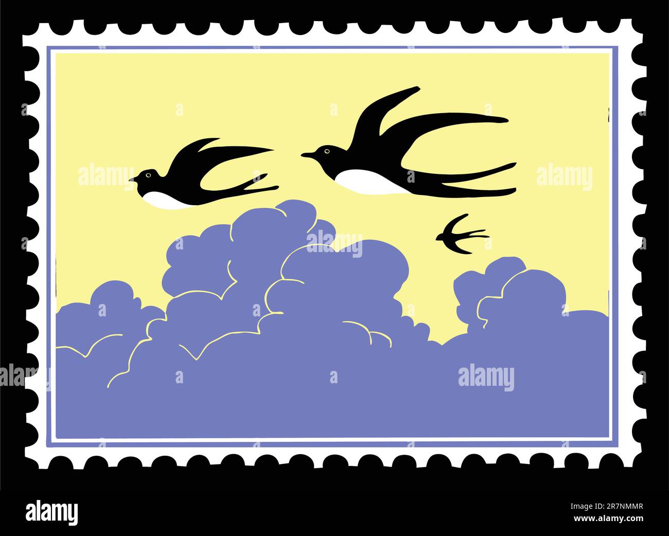 vector silhouette swallow on postage stamps Stock Vector