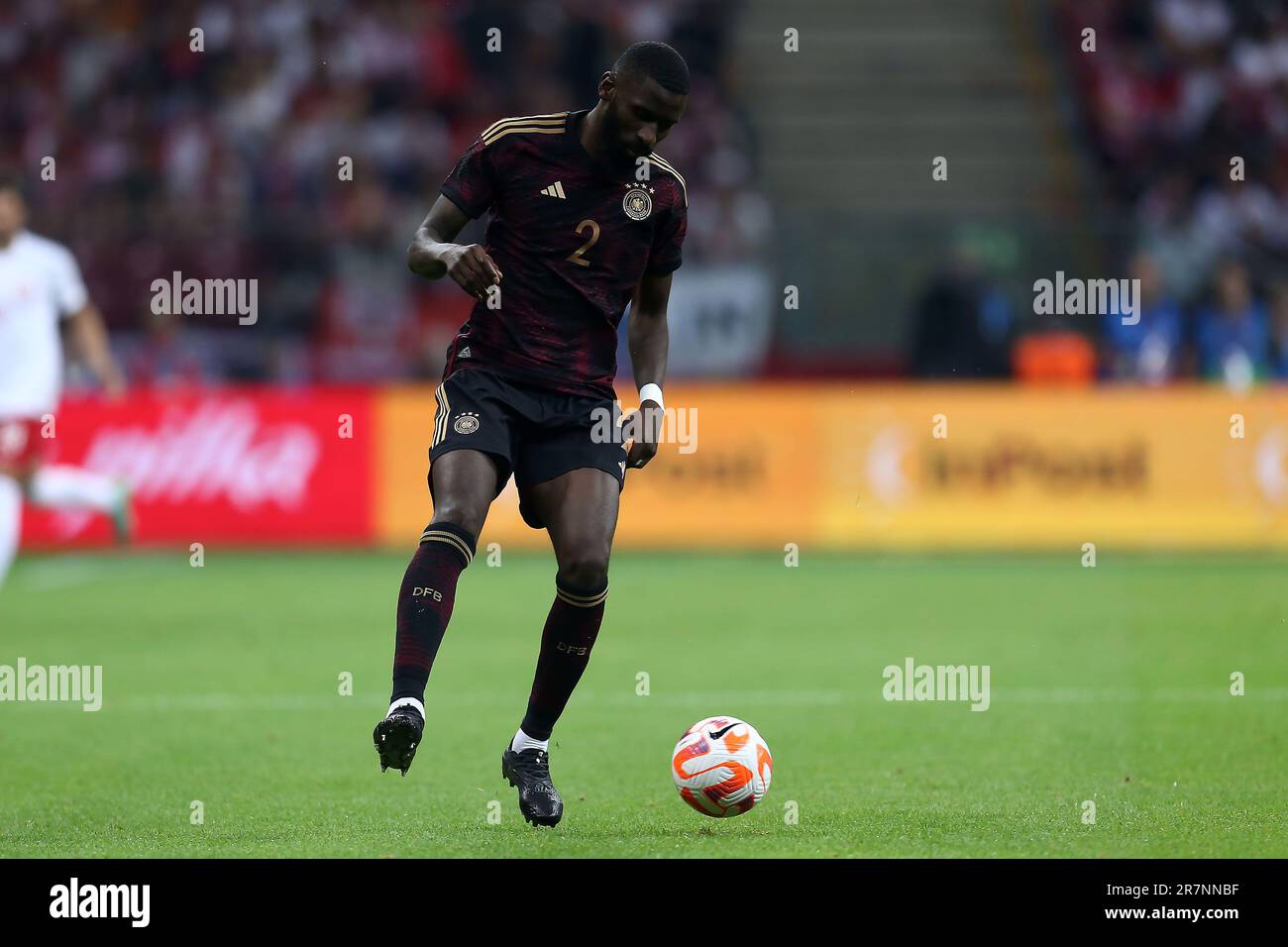 Antonio Ruediger Rudiger of Germany during the International Friendly Football match between Poland and Germany on June 16, 2023 at PGE Narodowy in Warsaw, Poland Stock Photo