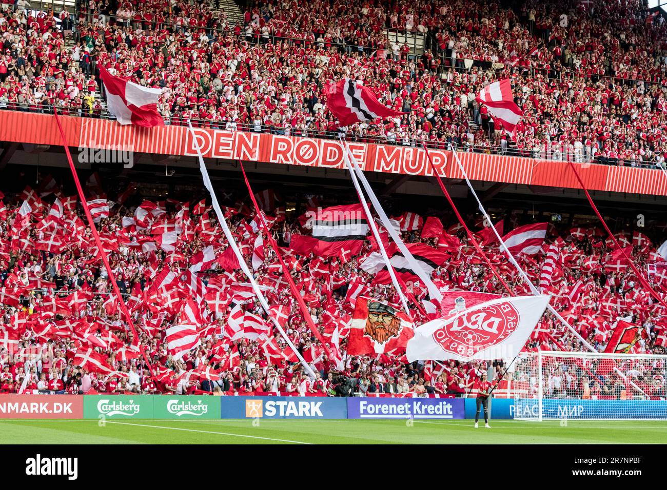 Copenhagen, Denmark. 16th June, 2023. Football fans of Denmark seen on