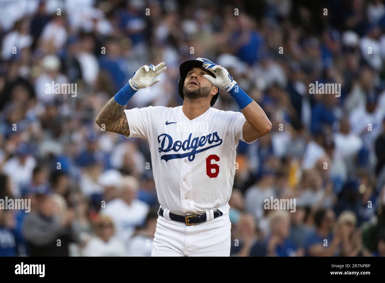 Los Angeles Dodgers' David Peralta plays during the seventh inning