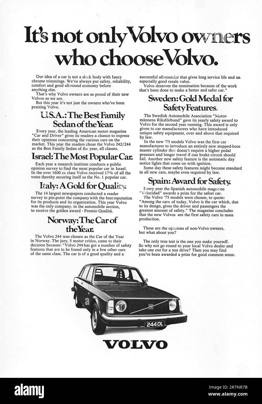 Volvo 244 DL advert in a magazine 1975 Stock Photo