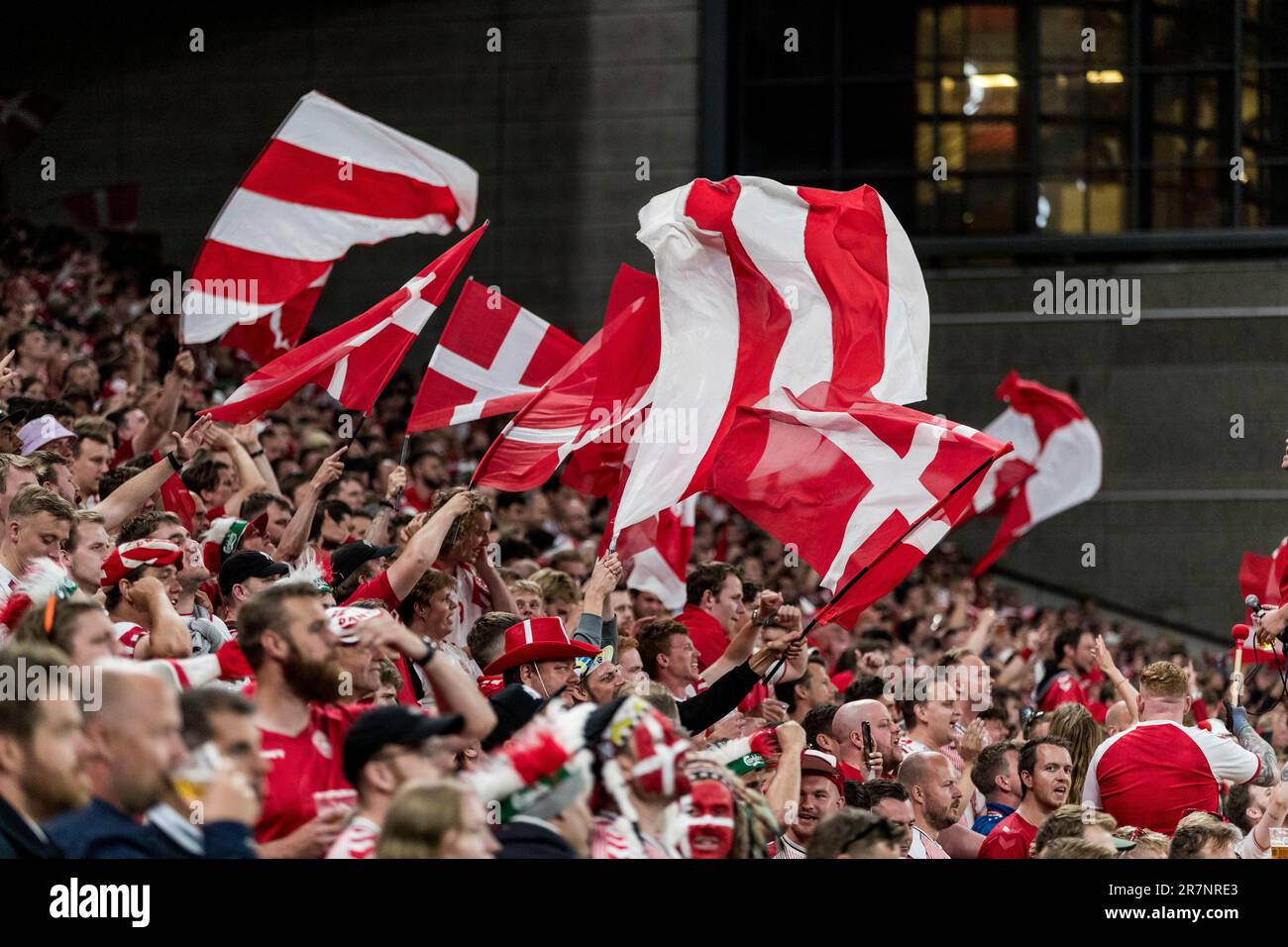 Copenhagen, Denmark. 16th June, 2023. Football fans of Denmark seen on