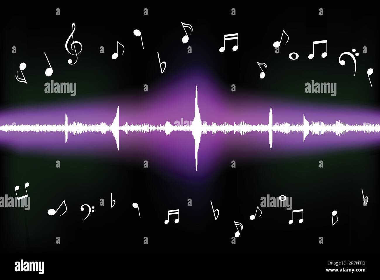 Sound wave with various music notes Stock Vector