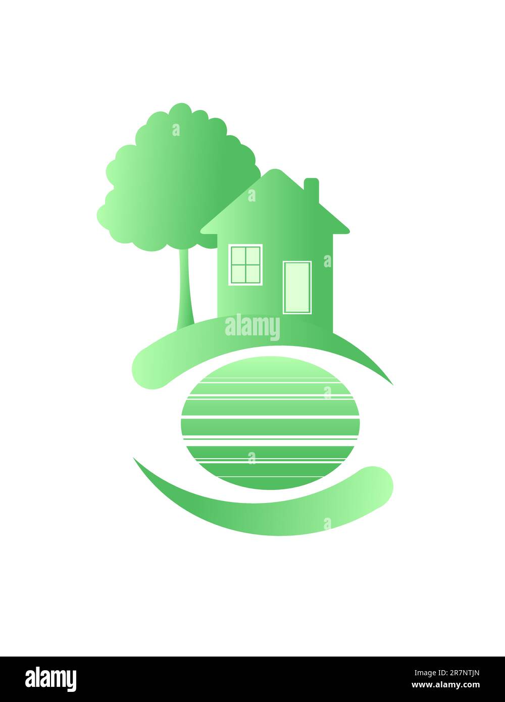 Green house on a clean planet. Ecology. Stock Vector