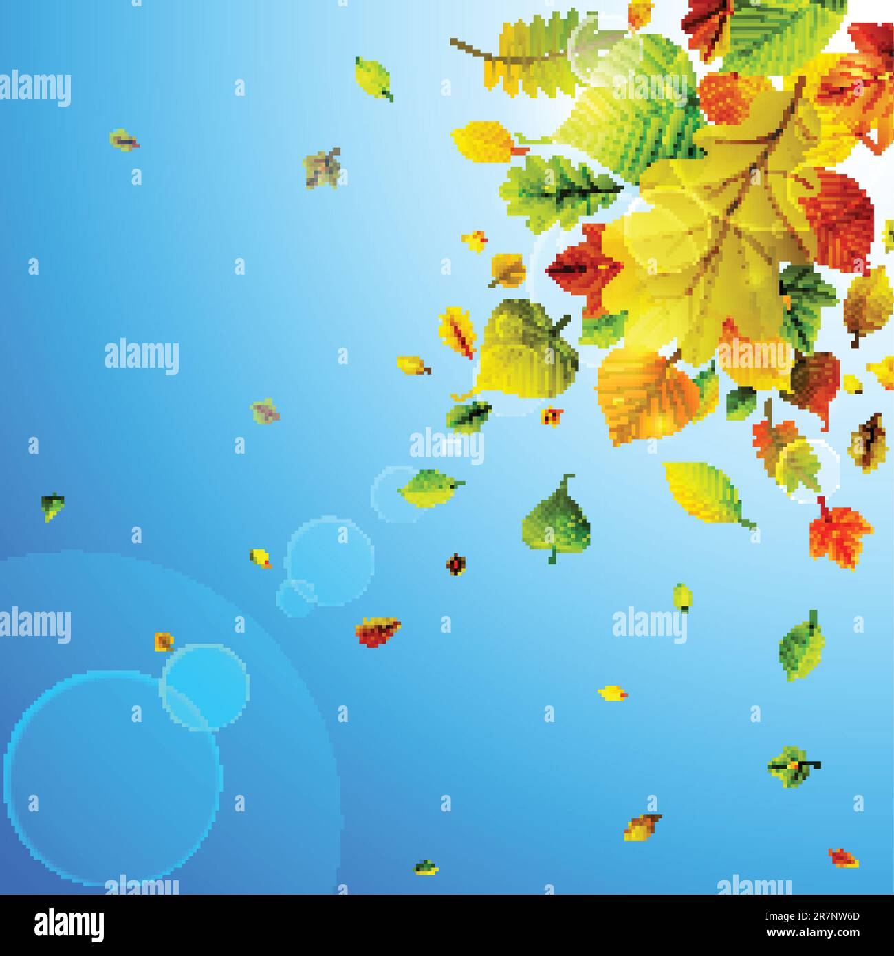 Autumn background with colorful leaves on sky and place for text ...