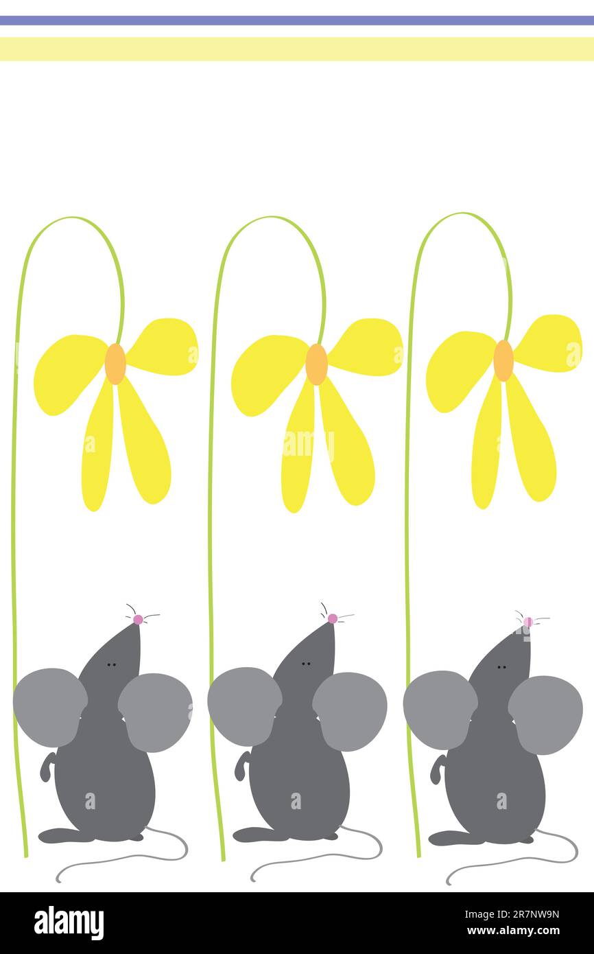 cute mouse with flowers on white background Stock Vector