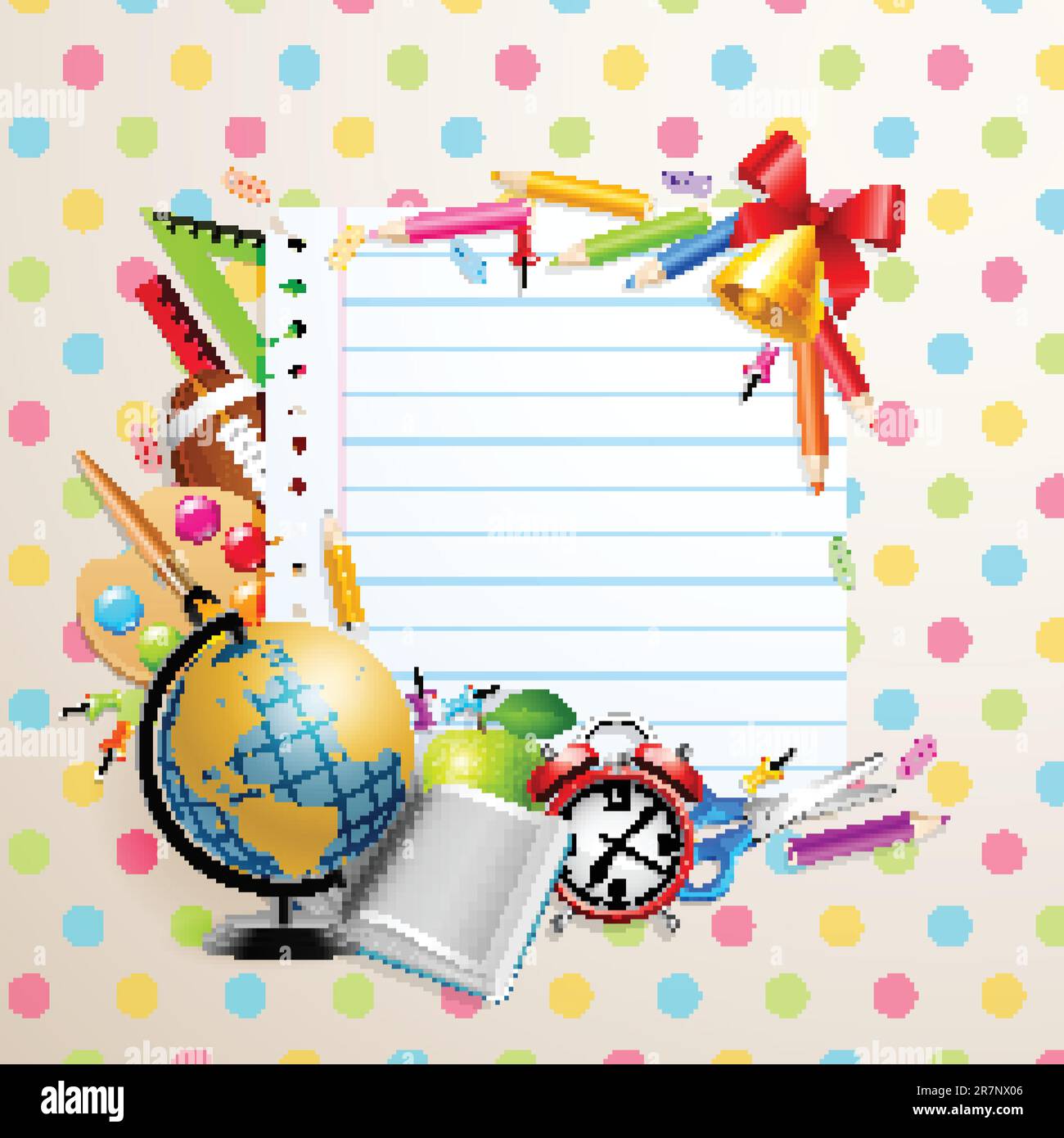 Back to school greeting card with stationery. Vector illustration Stock ...