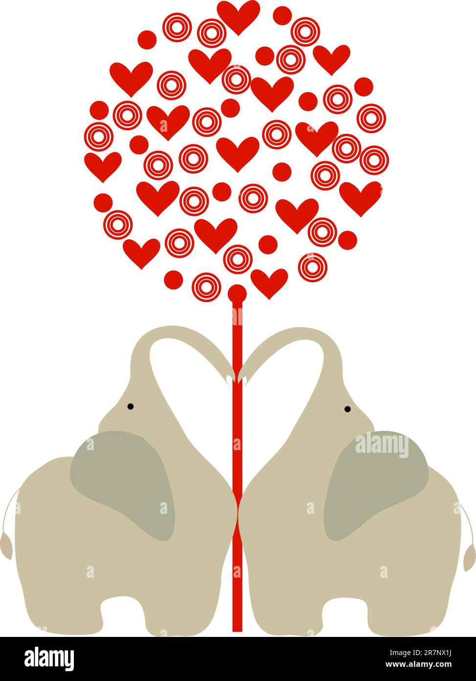 two love elephant under heart tree Stock Vector