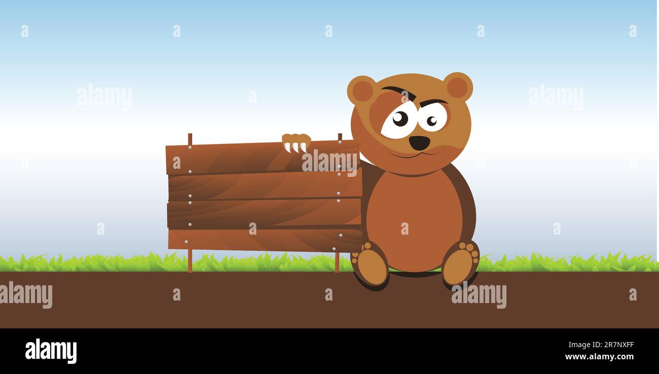 vector illustration of a bear holding a wooden signboard Stock Vector ...
