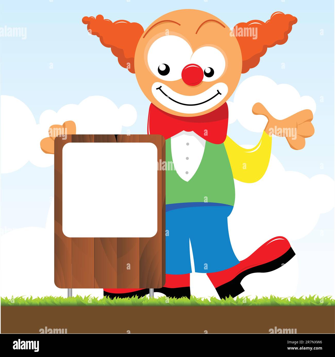 vector illustration of a clown holding a wooden signboard Stock Vector ...