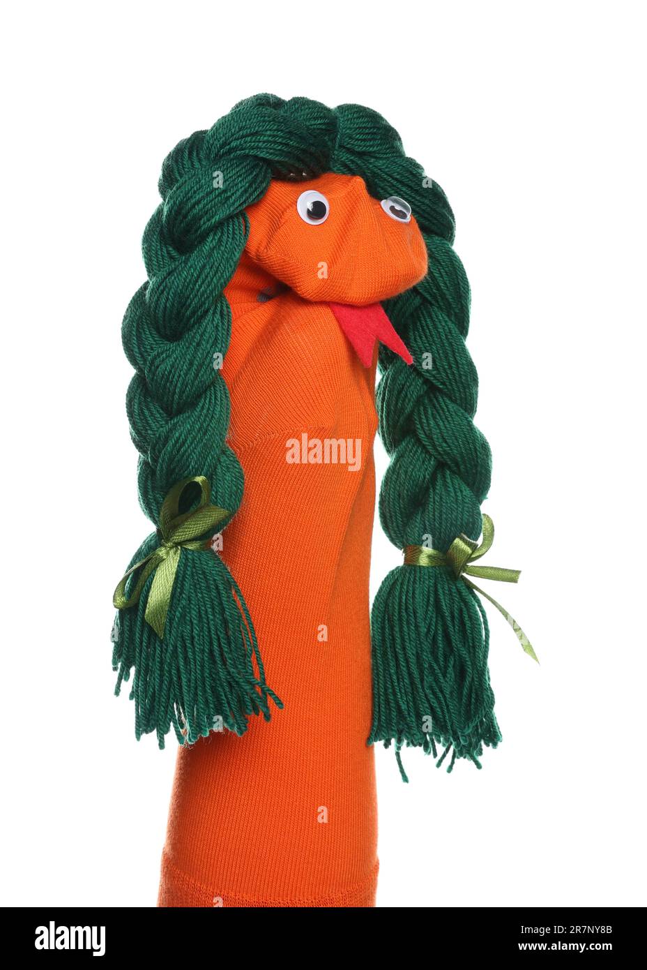 Funny sock puppet with braids isolated on white Stock Photo Alamy
