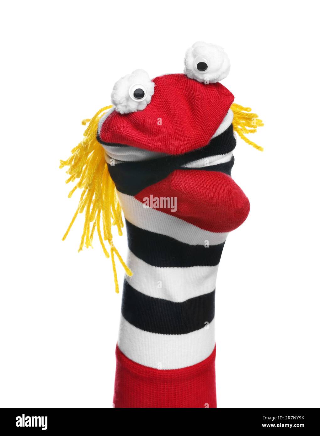 Funny sock puppet with hair isolated on white Stock Photo Alamy