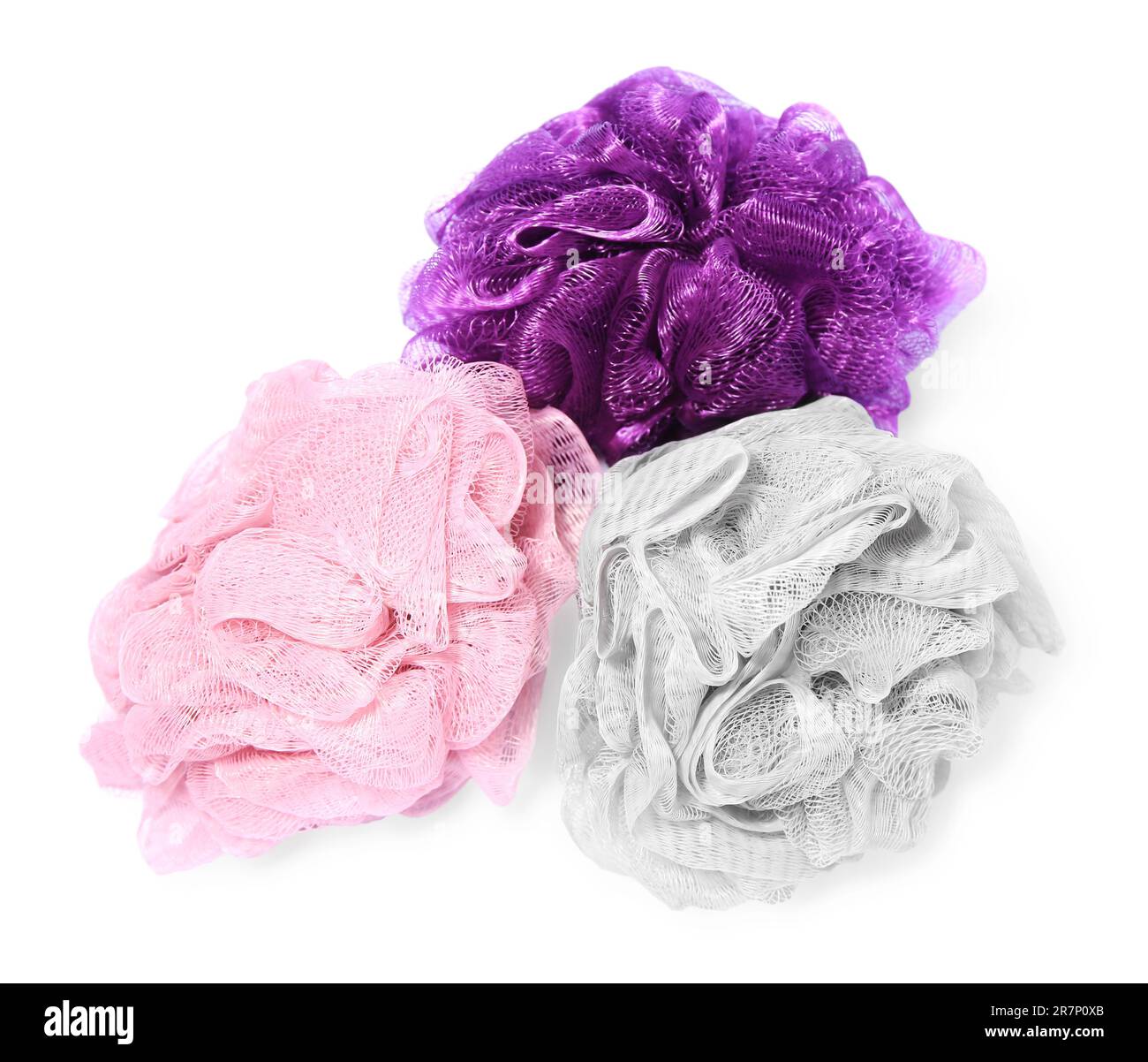 New shower puffs on white background. Personal hygiene Stock Photo Alamy