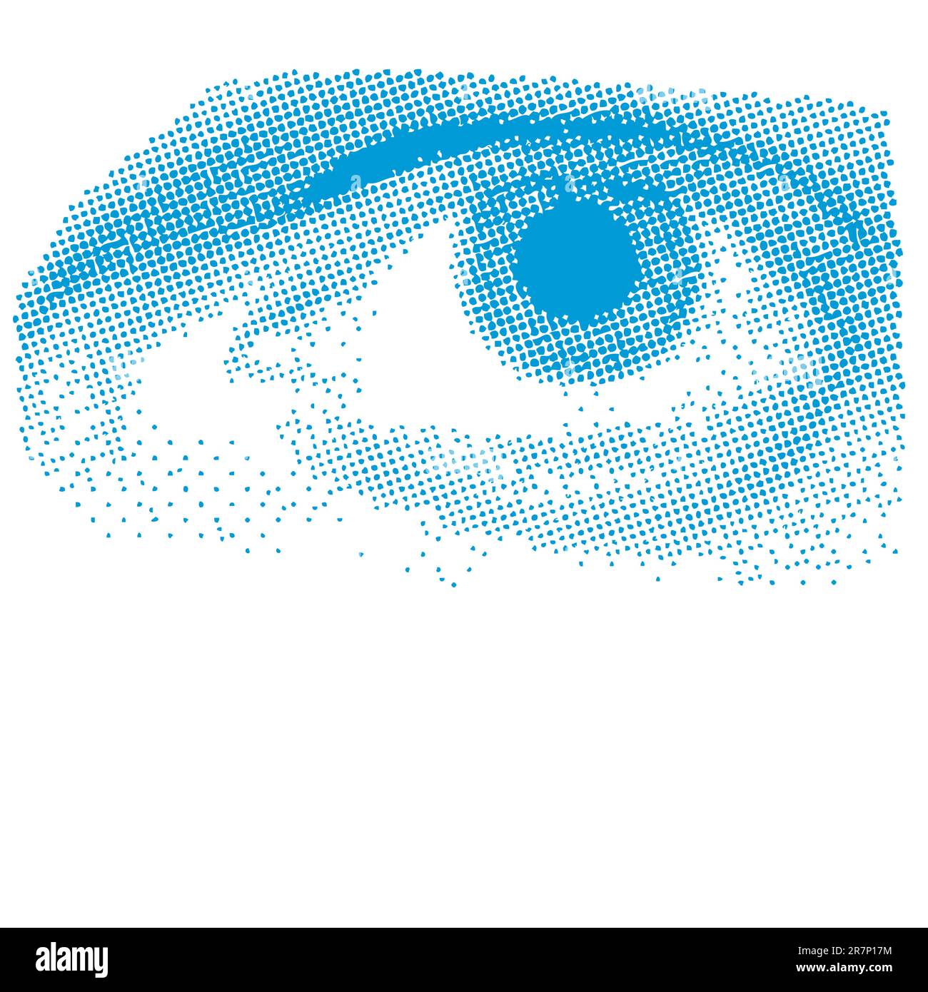 Blue Halftone Eye - Close-Up of Man's Face On White Background Stock Vector