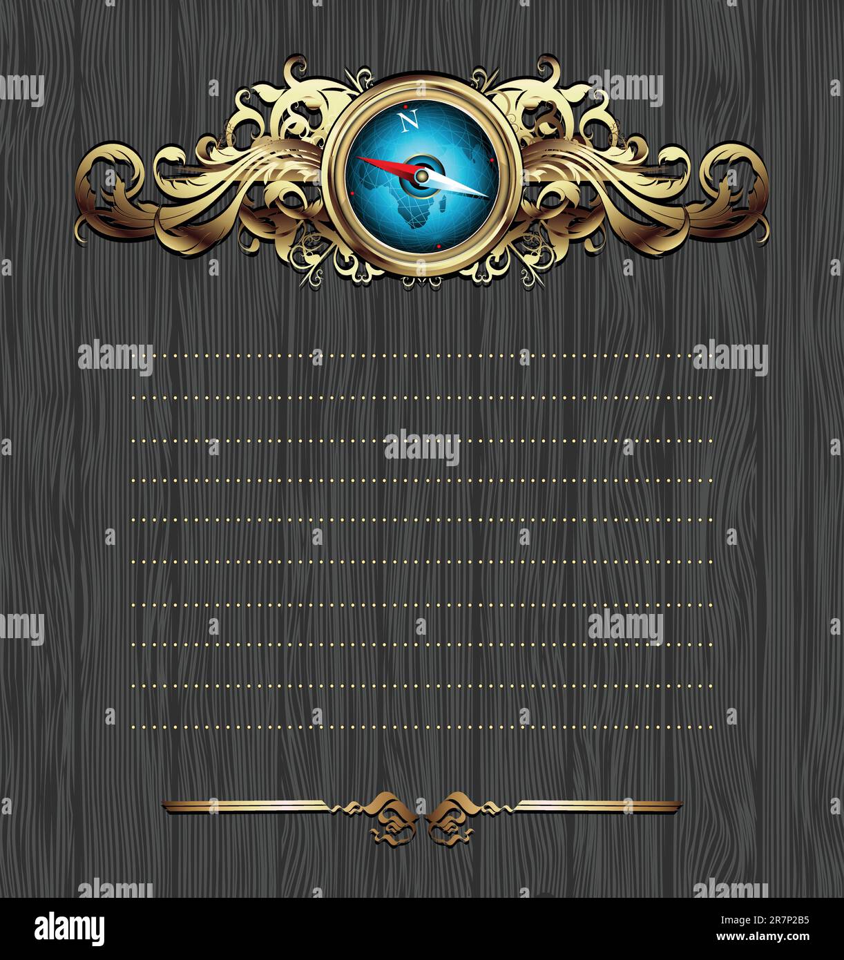 compass with ornate frame, this illustration may be useful as designer work Stock Vector