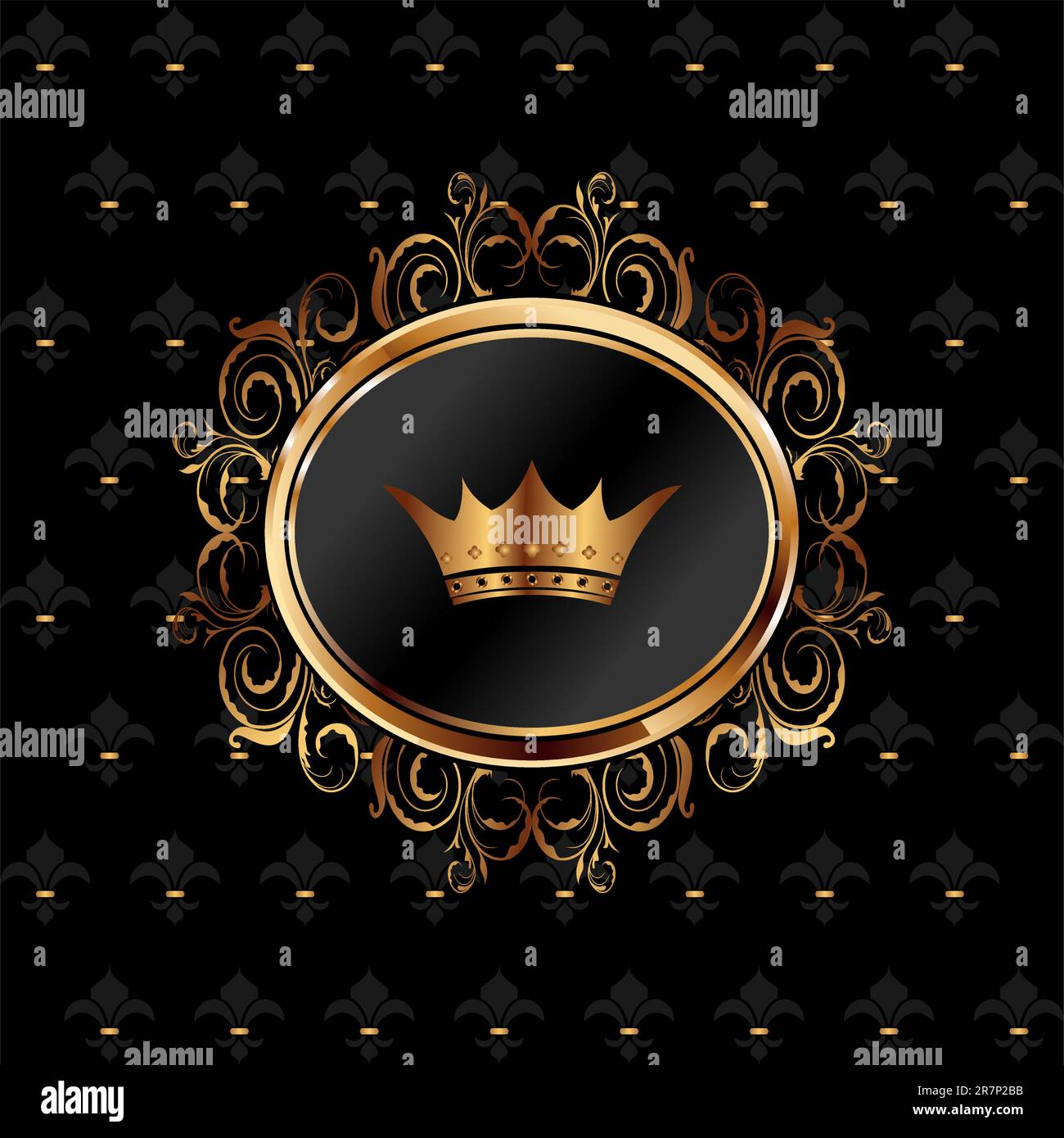 Illustration vintage background with floral frame and crown - vector ...