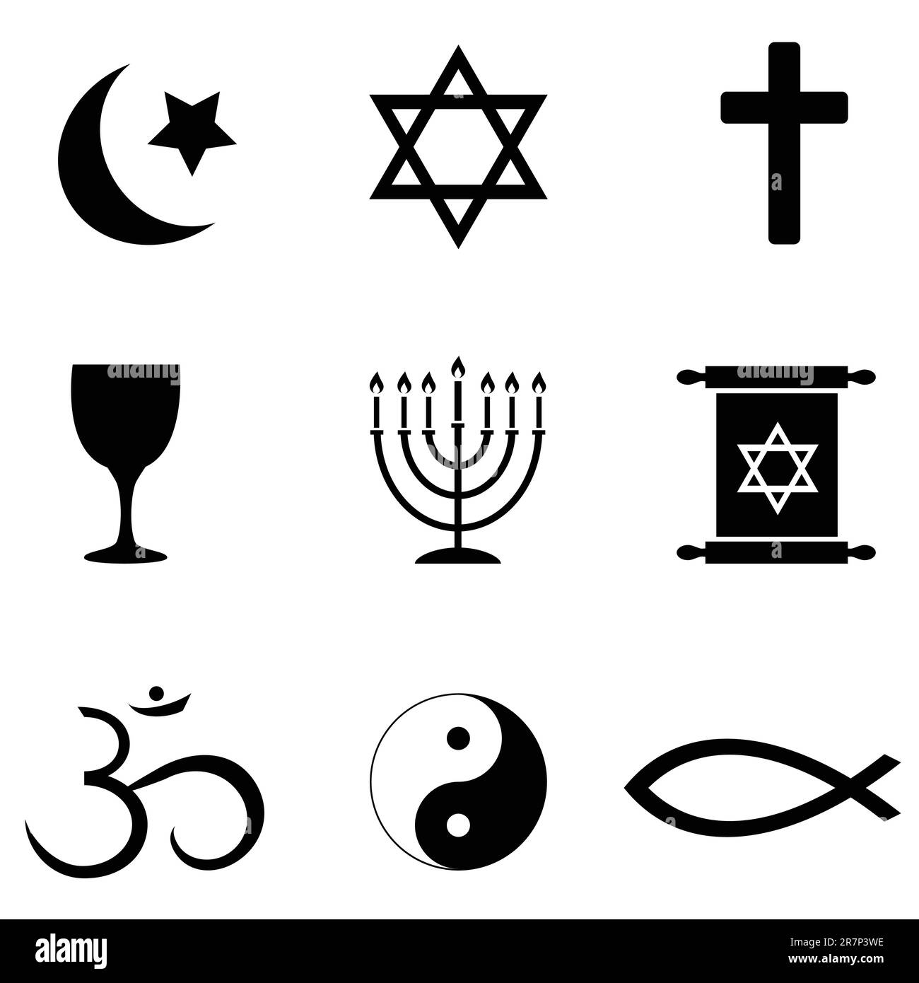Religious symbols around the world icon set Stock Vector
