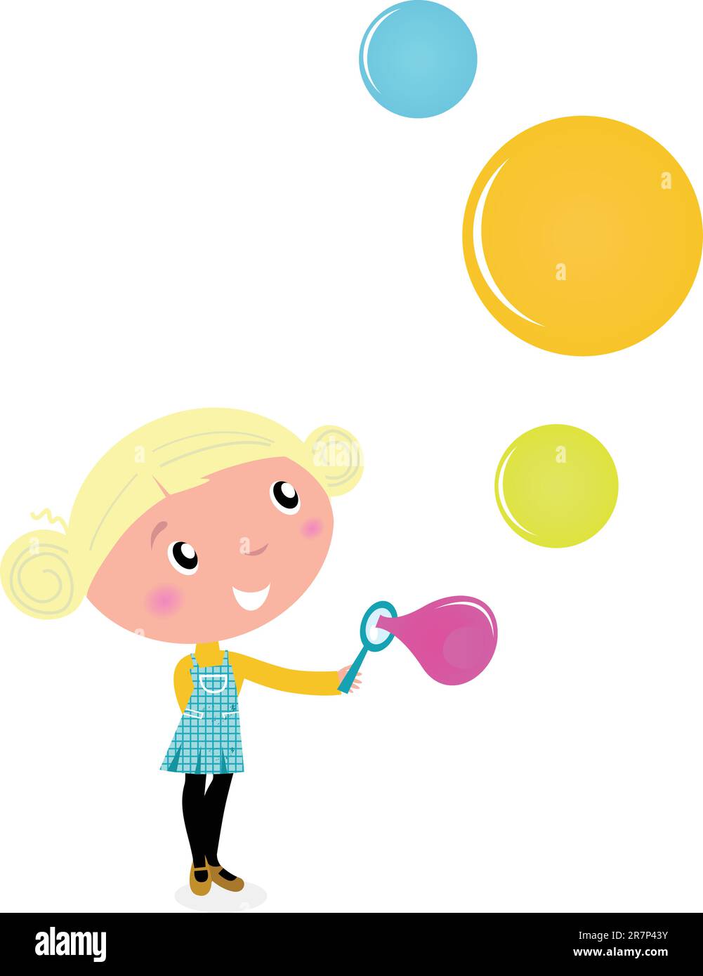 Cute cartoon Child with Colorful Soap Bubbles - vector Illustration ...