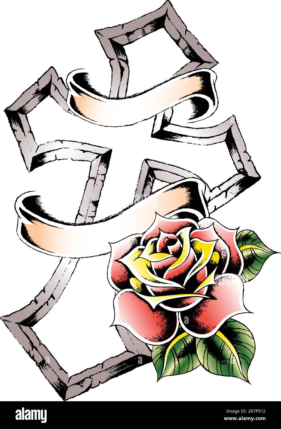 Art fancy rose cross tattoo Hand drawing on paper 15098730 PNG
