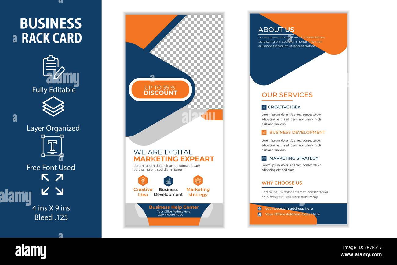 Digital Marketing Agency double-sided dl flyer or Rack Card Design Stock Vector