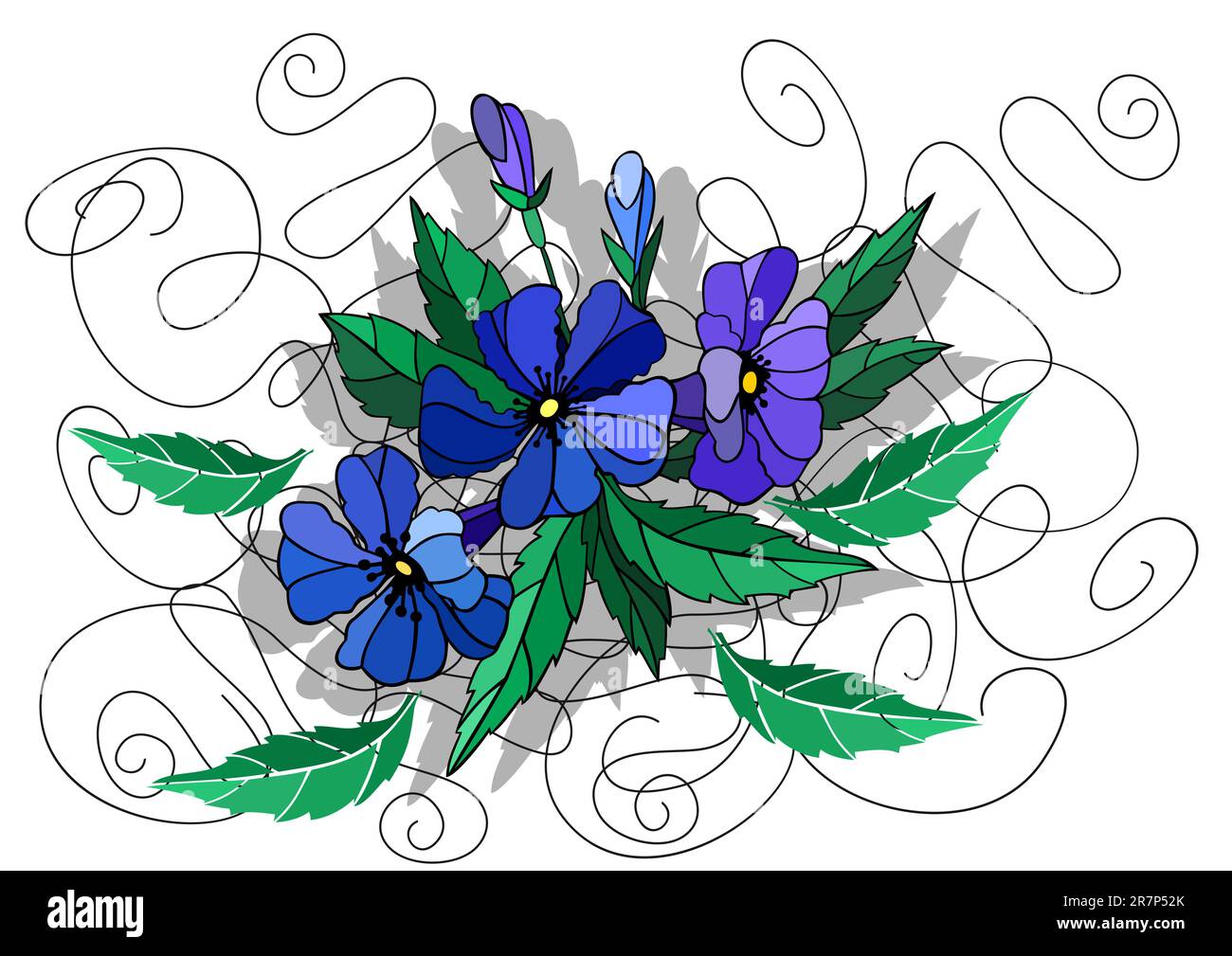Illustration of beautiful abstract flowers in blue colors Stock Vector ...