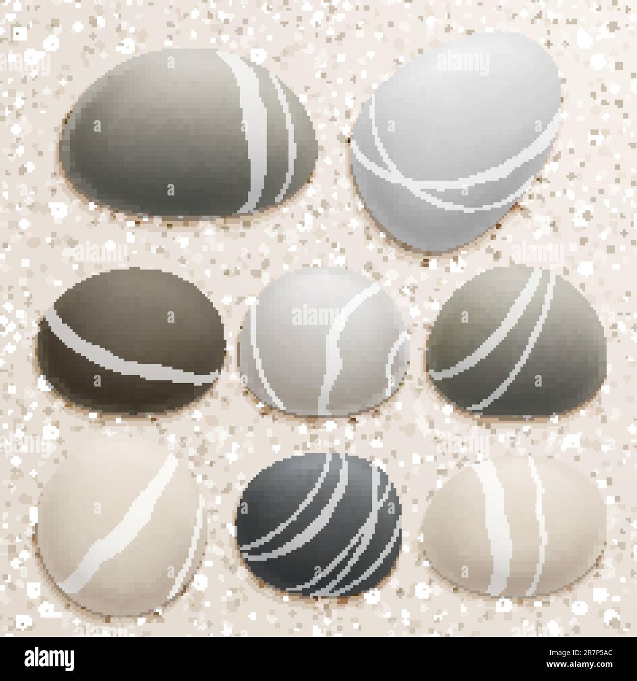 Sea stones collection on sand background. Vector illustration. Stock Vector